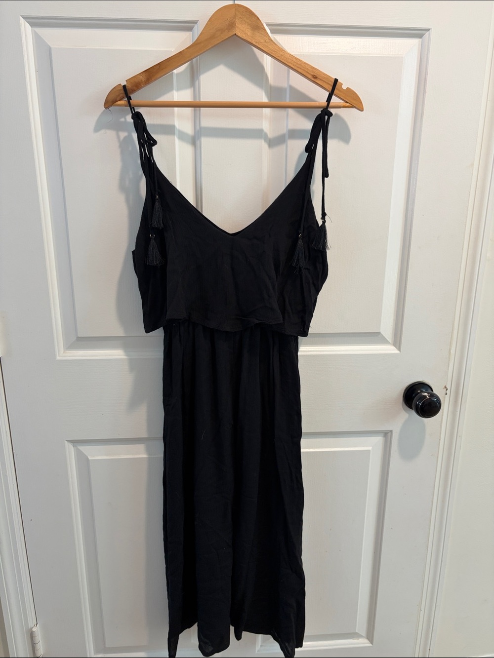 Women’s Black Tie-Shoulder Maxi Dress with Tassel. Bought it at C21 dept store